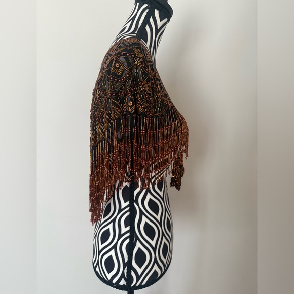 Gorgeous Vintage 70s 80s Sequin & Beaded Art Deco Shawl Capelet Rose Gold Bronze - Picture 14 of 15
